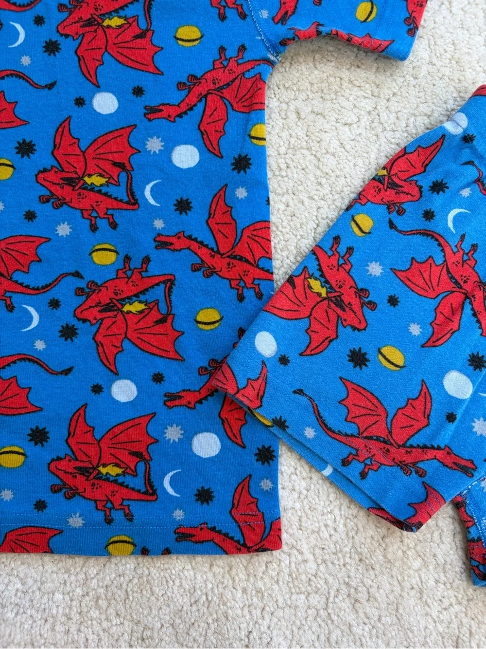 Hanna Andersson Size 110, 5, Blue Red Space Dragons Short John Two Piece Pajamas